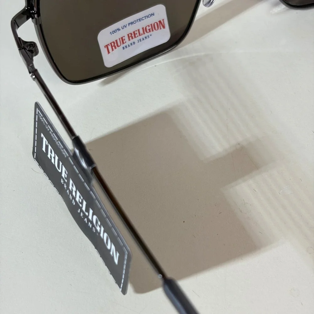True Religion Unisex Gunmetal Aviator Sunglasses Blue Mirror UV400 TRM1881 NWT